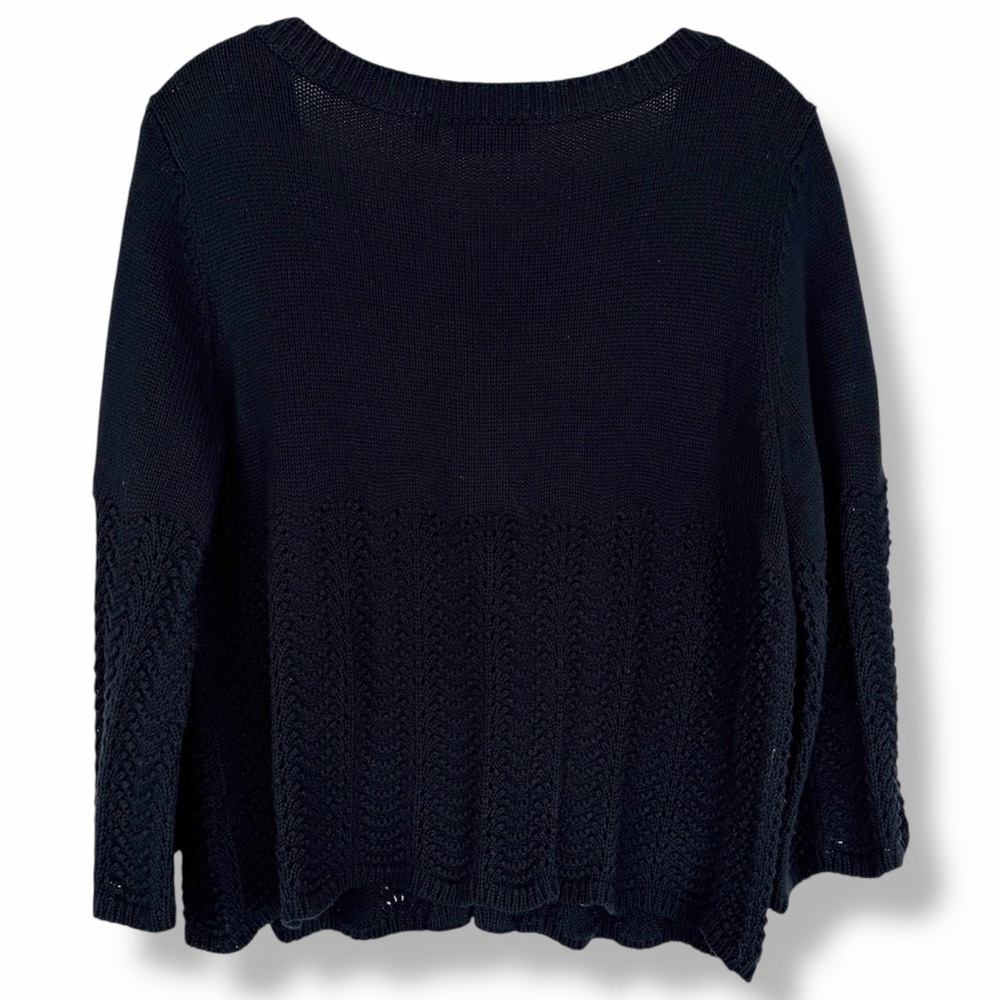 Croft & Barrow Vintage Black Crochet Knit Bell Sleeve Cardigan Sweater sz Medium - Picture 2 of 5